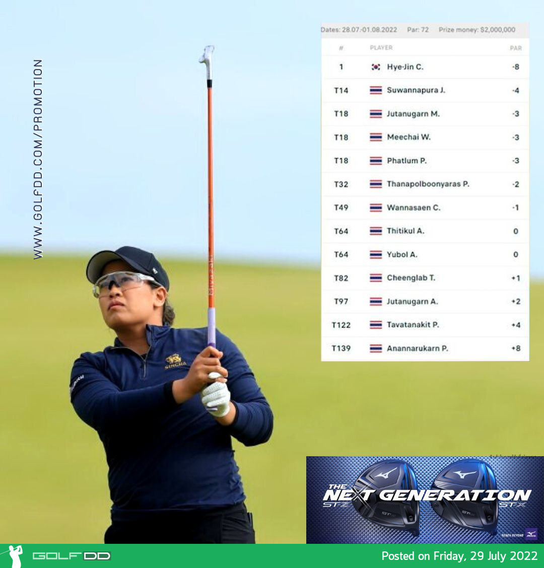 ผลงาน 12 สาวไทยจบรอบแรก Trust Golf Women's Scottish Open ณ ดันโดนัลด์ ลิงค์ส สกอตแลนด์ เมื่อ 28 กรกฎาคม 2565 